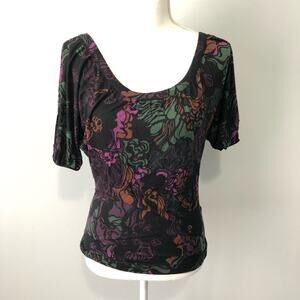 French Connection black floral scoop neck top size small blouse